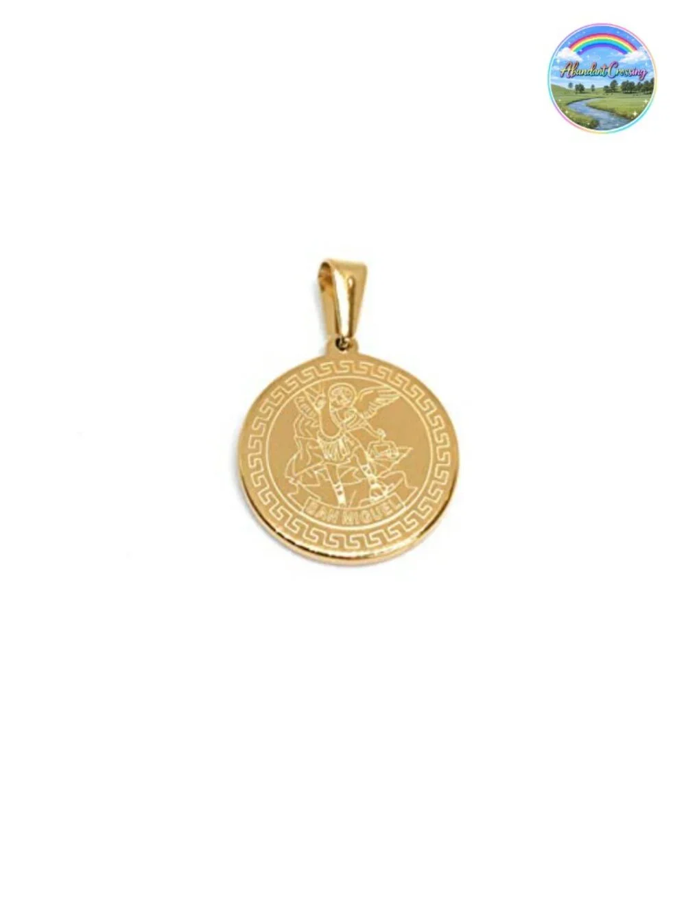 Saint Michael Archangel Pendant Necklace 18K Gold Plated Stainless Steel 18 Inch